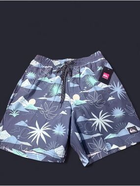 Quiksilver Navy Board Shorts with Teal Starfish Print
